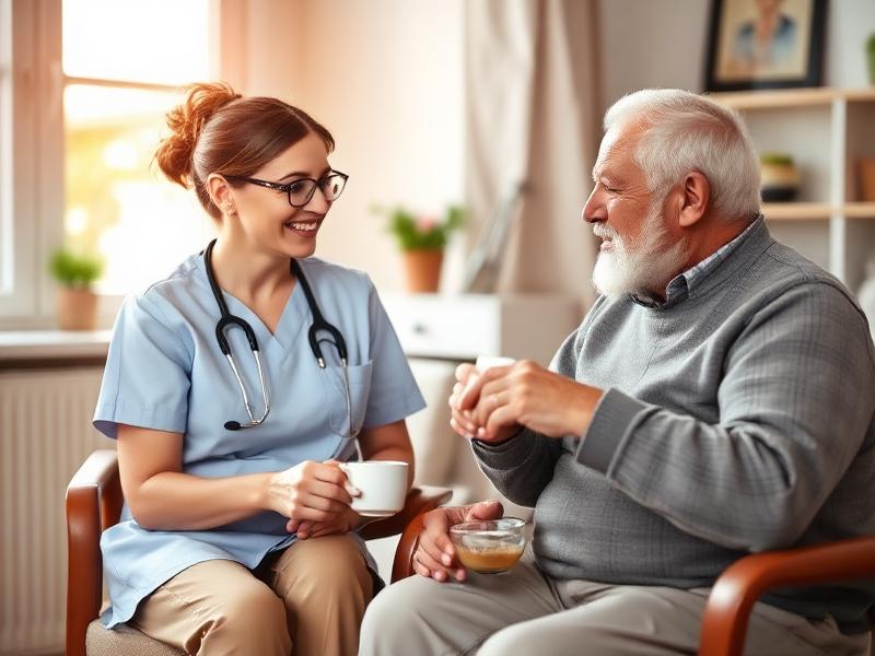 Pflegerin im Gespräch mit Patient